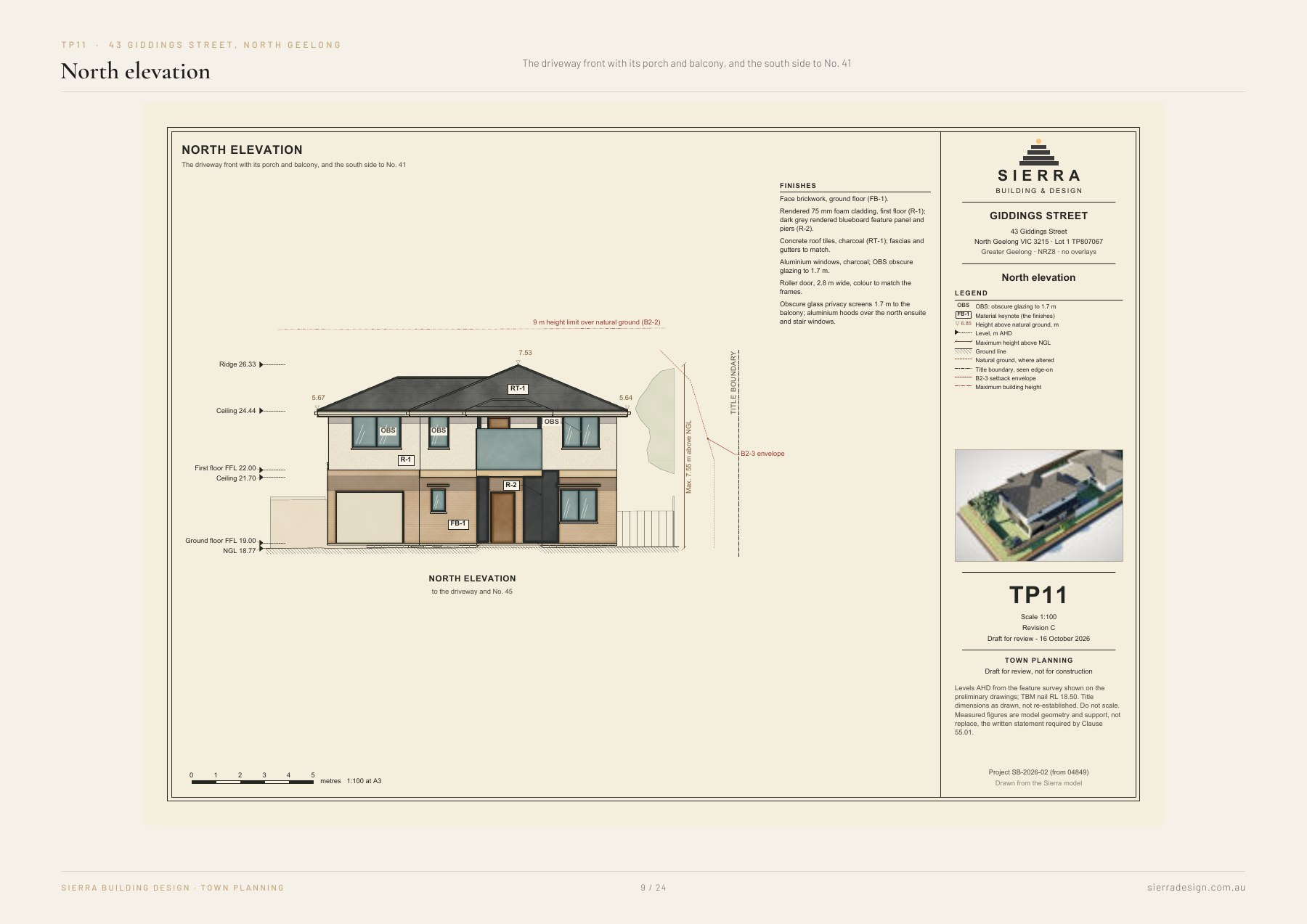 Two dwellings at Giddings Street: North elevation