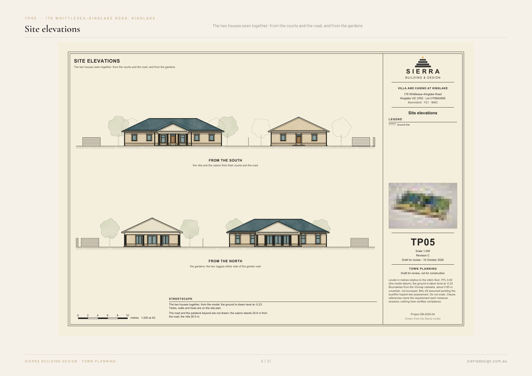 Villa and casino at Kinglake: Site elevations