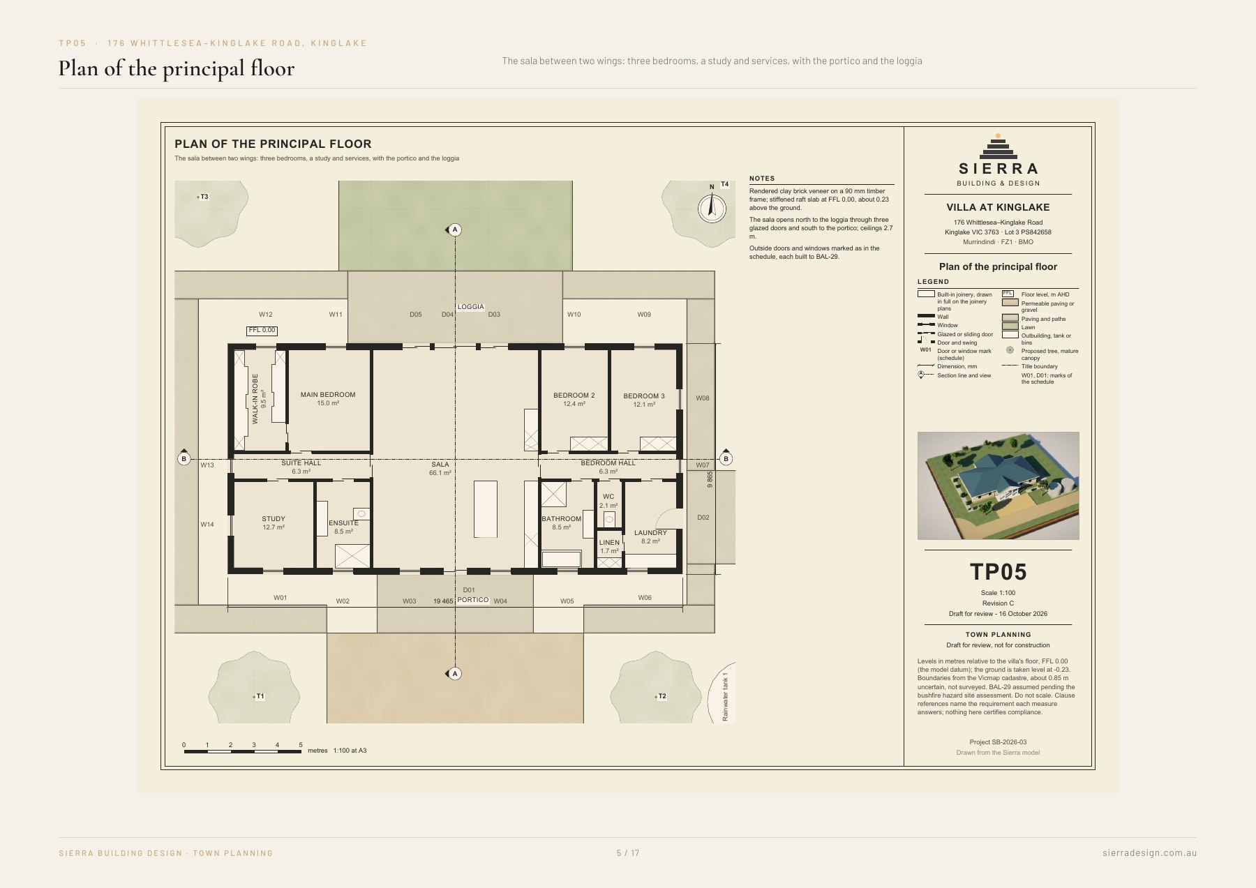 Villa at Kinglake in the open paddock: Plan of the principal floor