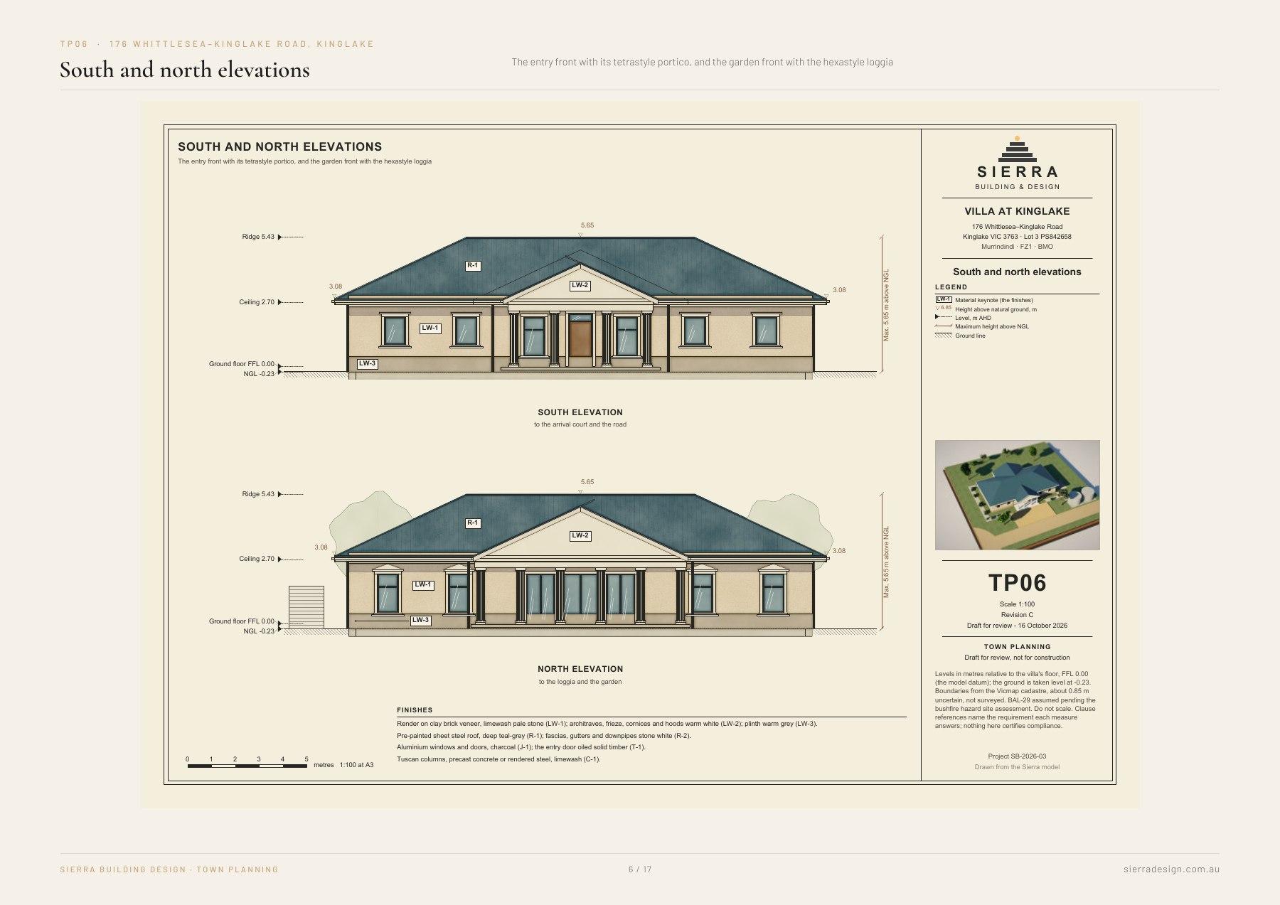 Villa at Kinglake in the open paddock: South and north elevations